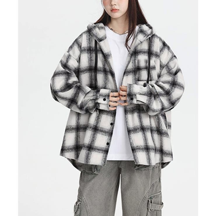 チェック柄フーデッドシャツレディース秋冬 | SUNSHINE CLOSET | 詳細画像8 