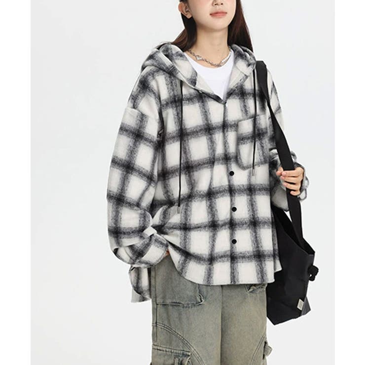 チェック柄フーデッドシャツレディース秋冬 | SUNSHINE CLOSET | 詳細画像9 