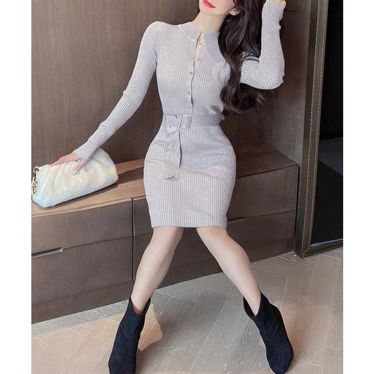 リブニットタイトワンピースウエストベルト | SUNSHINE CLOSET | 詳細画像15 