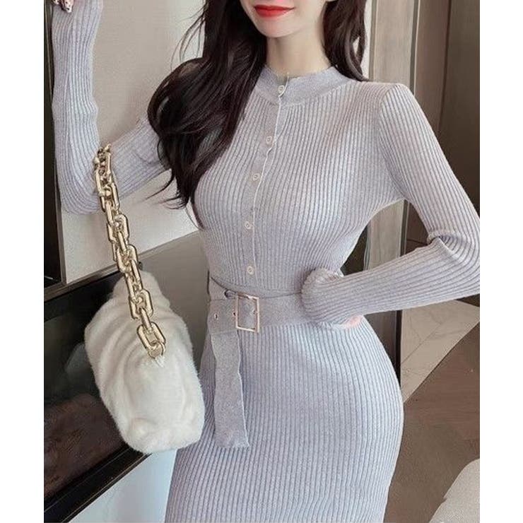 リブニットタイトワンピースウエストベルト | SUNSHINE CLOSET | 詳細画像3 