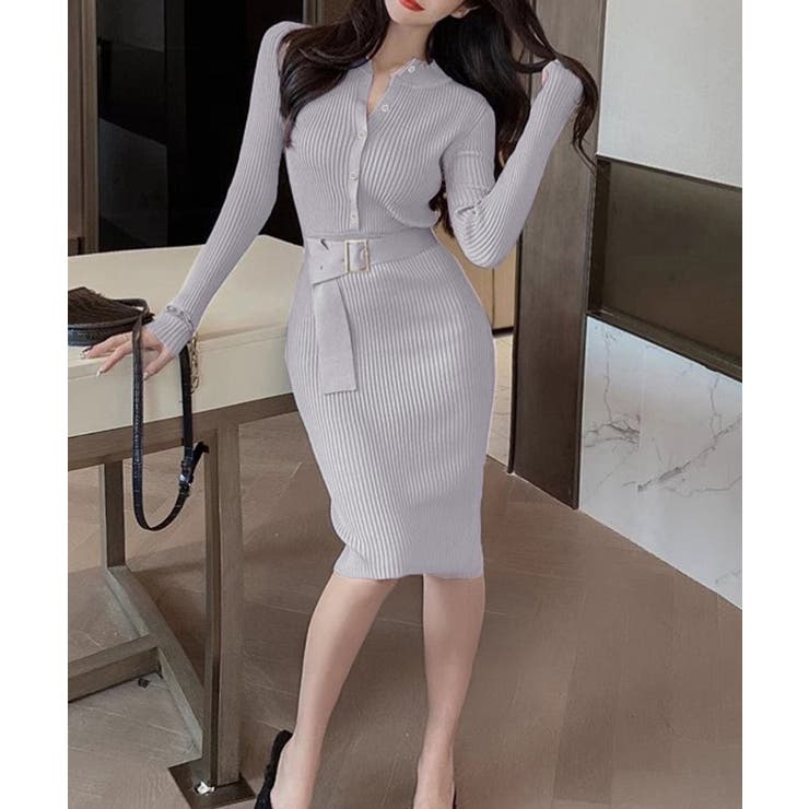 リブニットタイトワンピースウエストベルト | SUNSHINE CLOSET | 詳細画像4 