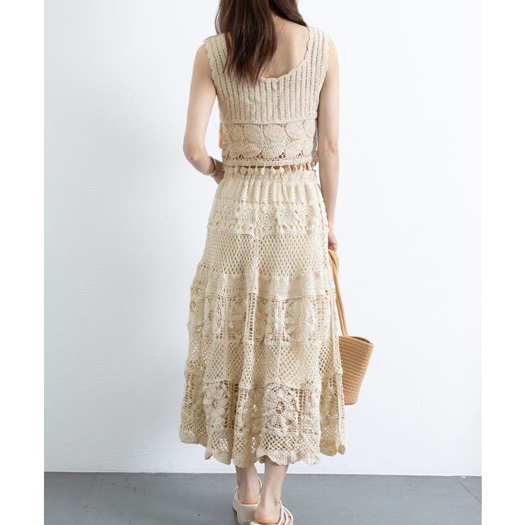 クロシェ編みセットアップ ボヘミアン夏服[品番：AGCW0005499