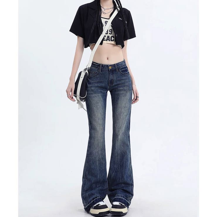 レトロ風ブーツカットデニム美脚脚長 ローライズベルボトム 足長見え | SUNSHINE CLOSET | 詳細画像10 