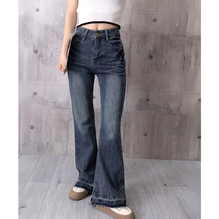 レトロ風ブーツカットデニム美脚脚長 ローライズベルボトム 足長見え | SUNSHINE CLOSET | 詳細画像13 
