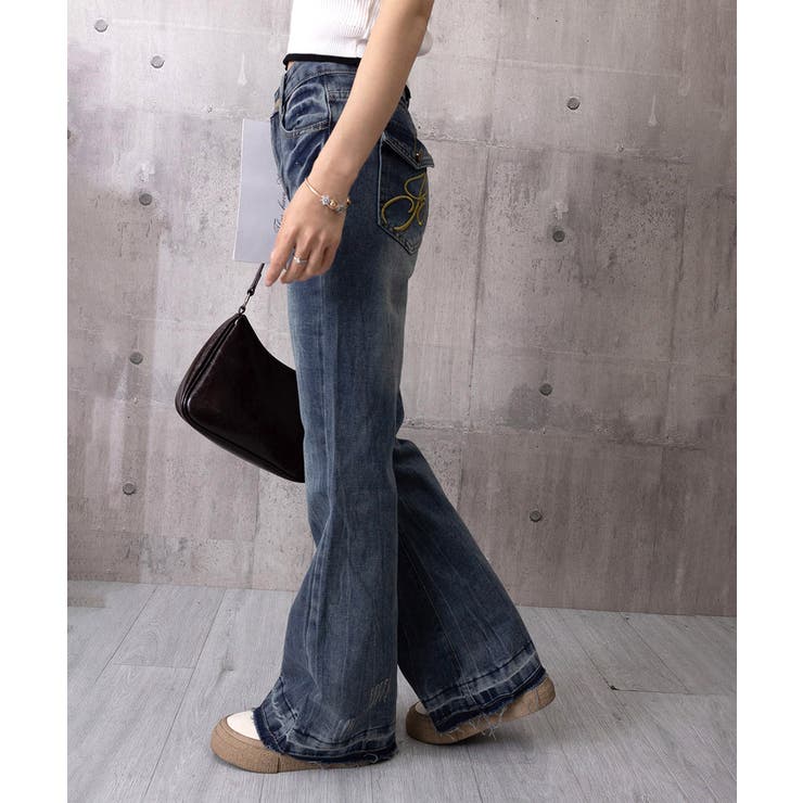 レトロ風ブーツカットデニム美脚脚長 ローライズベルボトム 足長見え | SUNSHINE CLOSET | 詳細画像14 