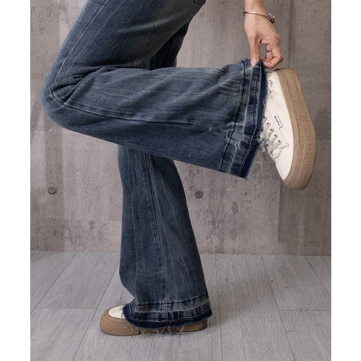 レトロ風ブーツカットデニム美脚脚長 ローライズベルボトム 足長見え | SUNSHINE CLOSET | 詳細画像15 