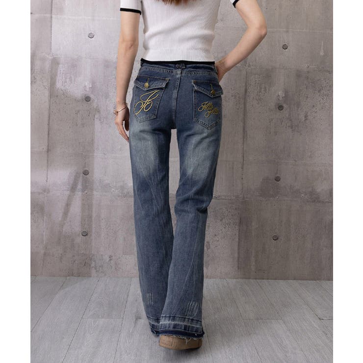 レトロ風ブーツカットデニム美脚脚長 ローライズベルボトム 足長見え | SUNSHINE CLOSET | 詳細画像16 