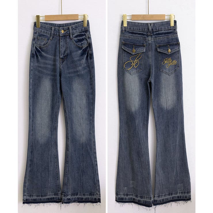 レトロ風ブーツカットデニム美脚脚長 ローライズベルボトム 足長見え | SUNSHINE CLOSET | 詳細画像17 