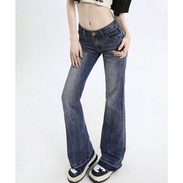 レトロ風ブーツカットデニム美脚脚長 ローライズベルボトム 足長見え | SUNSHINE CLOSET | 詳細画像2 