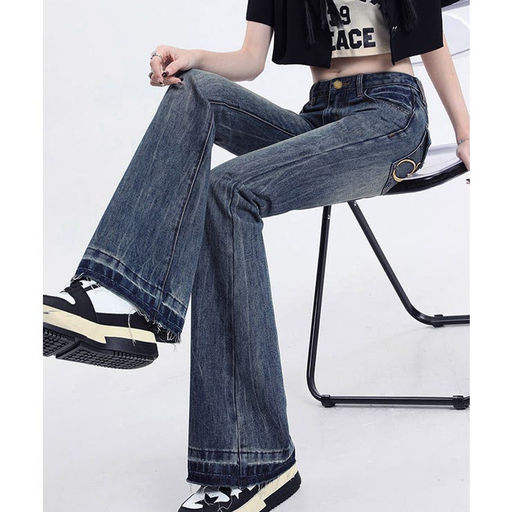 レトロ風ブーツカットデニム美脚脚長 ローライズベルボトム 足長見え | SUNSHINE CLOSET | 詳細画像5 