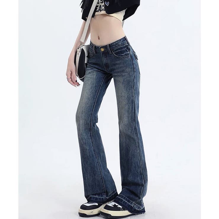 レトロ風ブーツカットデニム美脚脚長 ローライズベルボトム 足長見え | SUNSHINE CLOSET | 詳細画像6 