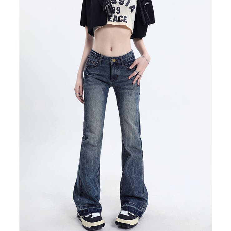 レトロ風ブーツカットデニム美脚脚長 ローライズベルボトム 足長見え | SUNSHINE CLOSET | 詳細画像8 