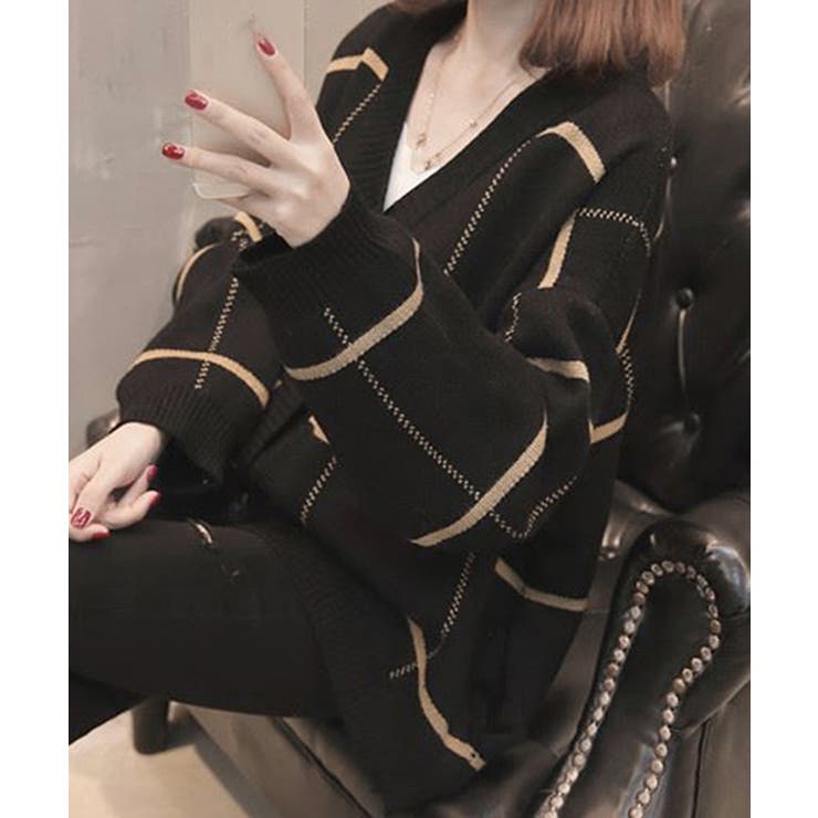 ニットカーディガン BIGチェック柄秋冬 | SUNSHINE CLOSET | 詳細画像1 