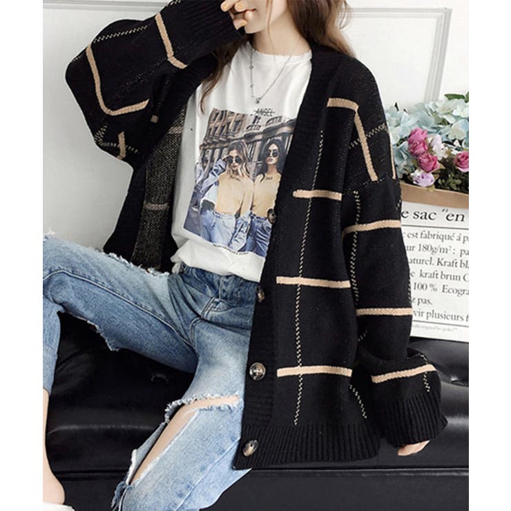 ニットカーディガン BIGチェック柄秋冬 | SUNSHINE CLOSET | 詳細画像2 