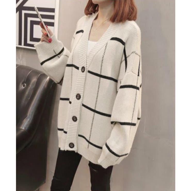 ニットカーディガン BIGチェック柄秋冬 | SUNSHINE CLOSET | 詳細画像5 