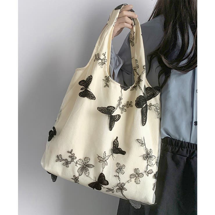 蝶モチーフトートバッグ大容量肩掛けバッグ | SUNSHINE CLOSET | 詳細画像8 