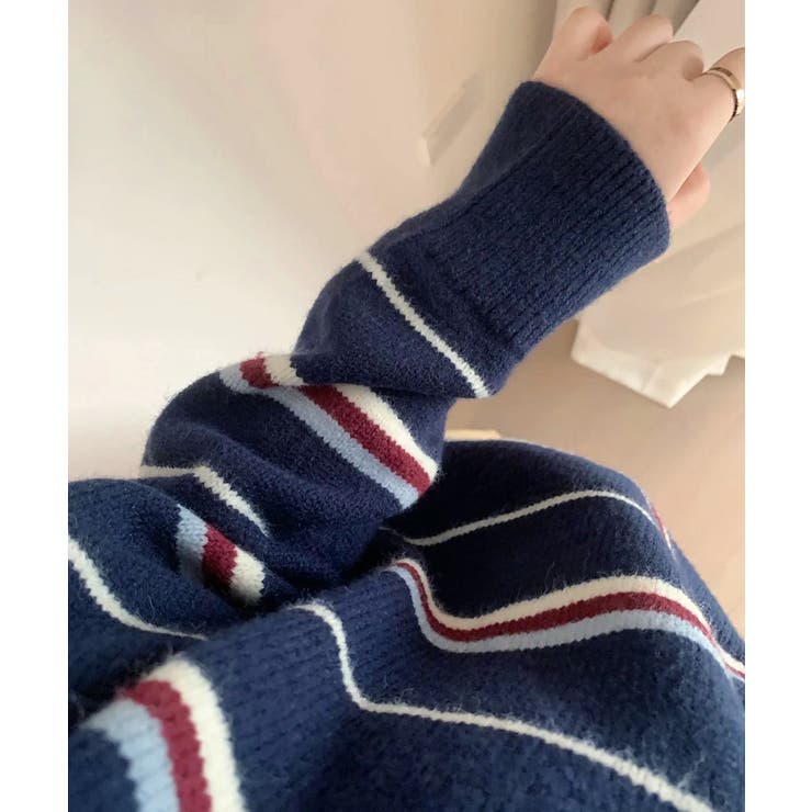 レトロ マルチボーダーポロニットレディース 長袖セーターゆったり大人カジュアル韓… | SUNSHINE CLOSET | 詳細画像9 