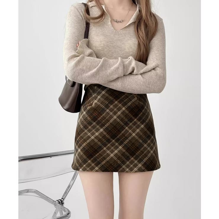 レトロチェック柄ミニスカートハイウエスト[品番：AGCW0006068
