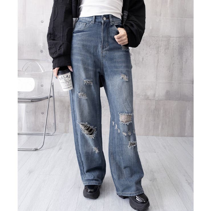 ダメージデニムパンツ ワイドレッグデニム | SUNSHINE CLOSET | 詳細画像15 