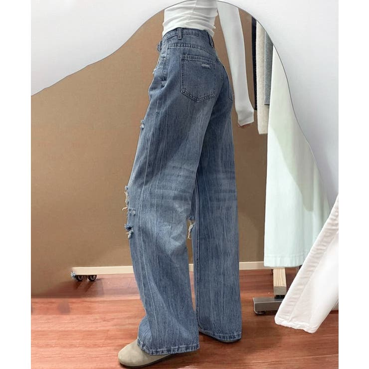 ダメージデニムパンツ ワイドレッグデニム | SUNSHINE CLOSET | 詳細画像3 