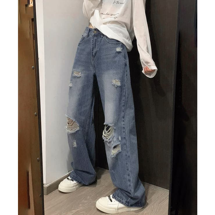 ダメージデニムパンツ ワイドレッグデニム | SUNSHINE CLOSET | 詳細画像4 