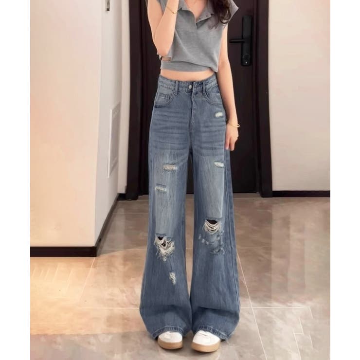 ダメージデニムパンツ ワイドレッグデニム | SUNSHINE CLOSET | 詳細画像7 