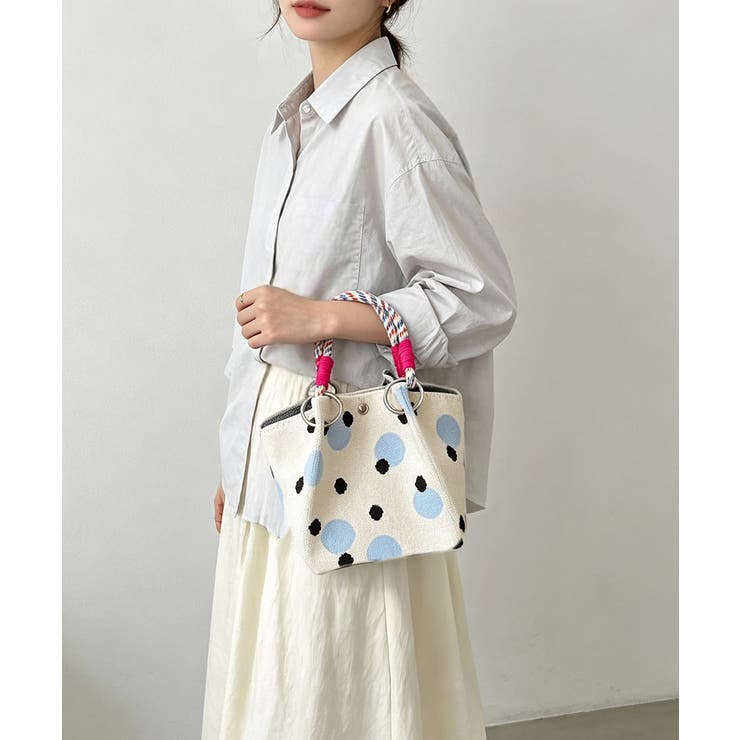 小さめハンドバッグ 大人可愛いバケツバッグ 水玉柄ニットトート | SUNSHINE CLOSET | 詳細画像13 