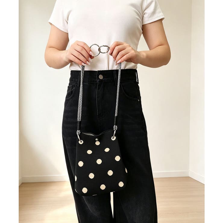 小さめハンドバッグ 大人可愛いバケツバッグ 水玉柄ニットトート | SUNSHINE CLOSET | 詳細画像6 