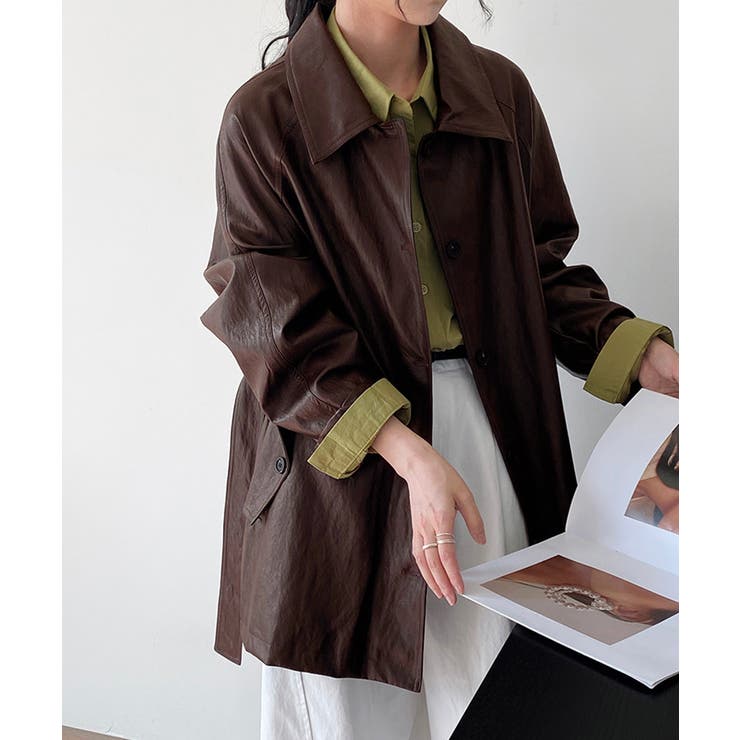 エコレザーロングジャケット韓国風アウター | SUNSHINE CLOSET | 詳細画像10 