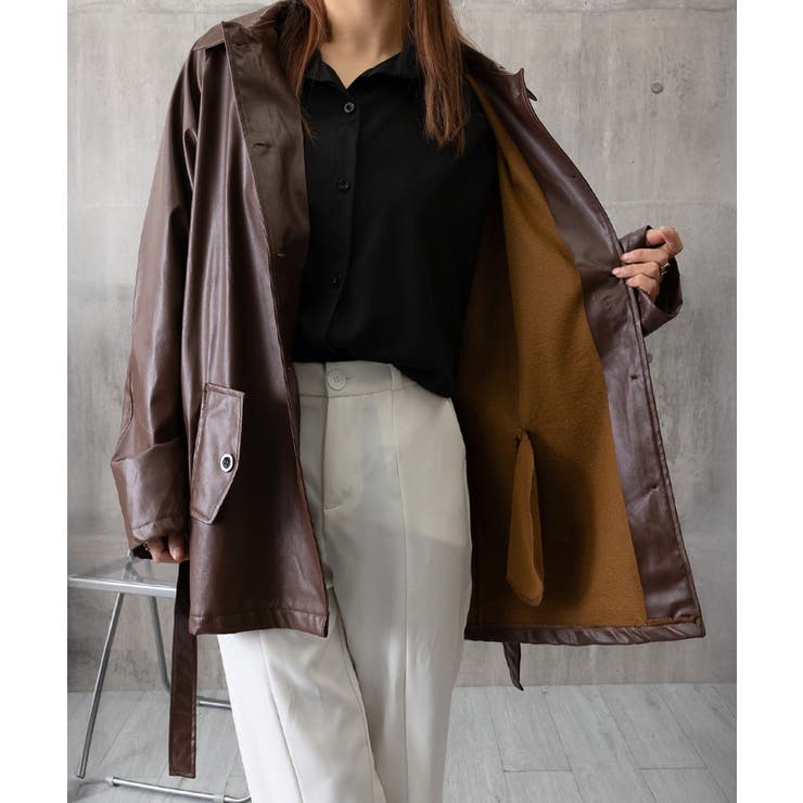 エコレザーロングジャケット韓国風アウター | SUNSHINE CLOSET | 詳細画像21 