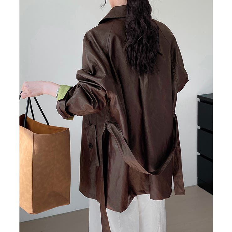 エコレザーロングジャケット韓国風アウター | SUNSHINE CLOSET | 詳細画像4 