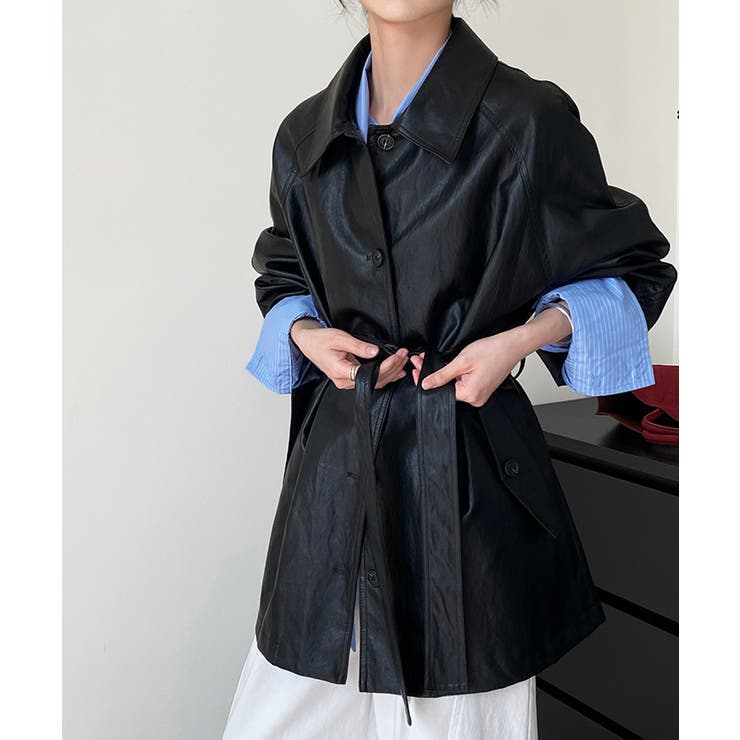 エコレザーロングジャケット韓国風アウター | SUNSHINE CLOSET | 詳細画像7 