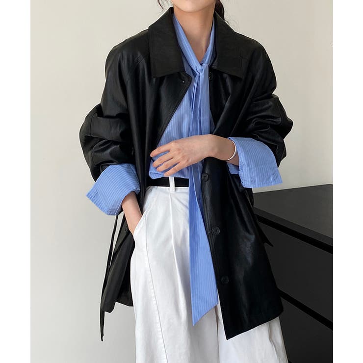 エコレザーロングジャケット韓国風アウター | SUNSHINE CLOSET | 詳細画像8 