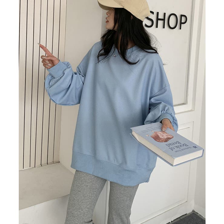 ゆったりクルーネック長袖ワッフルトップスビッグシルエット無地レディース韓国風カジ… | SUNSHINE CLOSET | 詳細画像20 