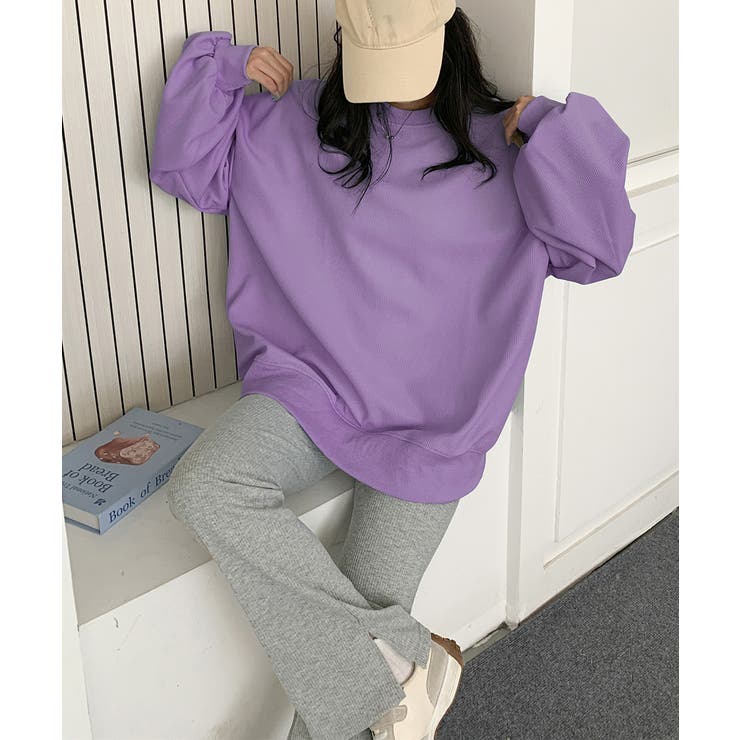 ゆったりクルーネック長袖ワッフルトップスビッグシルエット無地レディース韓国風カジ… | SUNSHINE CLOSET | 詳細画像25 
