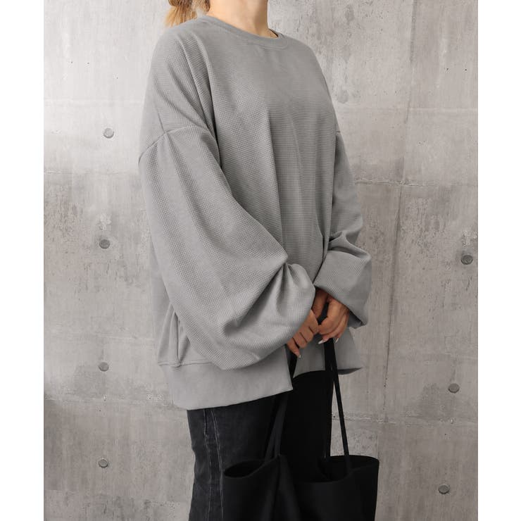 ゆったりクルーネック長袖ワッフルトップスビッグシルエット無地レディース韓国風カジ… | SUNSHINE CLOSET | 詳細画像29 
