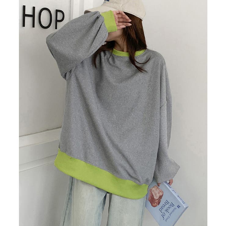 ゆったりクルーネック長袖ワッフルトップスビッグシルエット無地レディース韓国風カジ… | SUNSHINE CLOSET | 詳細画像3 