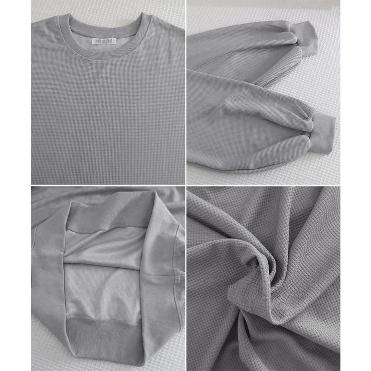 ゆったりクルーネック長袖ワッフルトップスビッグシルエット無地レディース韓国風カジ… | SUNSHINE CLOSET | 詳細画像34 