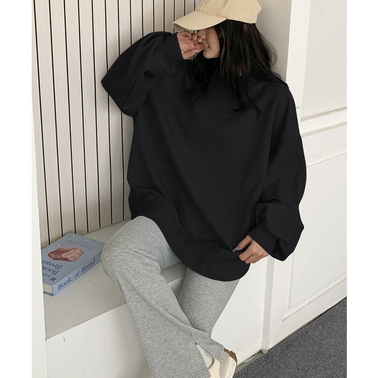 ゆったりクルーネック長袖ワッフルトップスビッグシルエット無地レディース韓国風カジ… | SUNSHINE CLOSET | 詳細画像8 