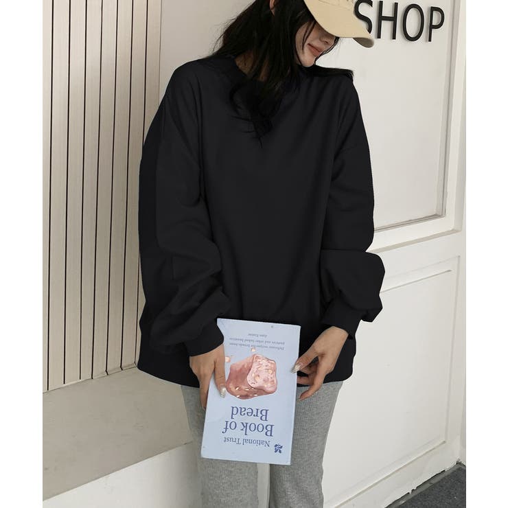 ゆったりクルーネック長袖ワッフルトップスビッグシルエット無地レディース韓国風カジ… | SUNSHINE CLOSET | 詳細画像9 