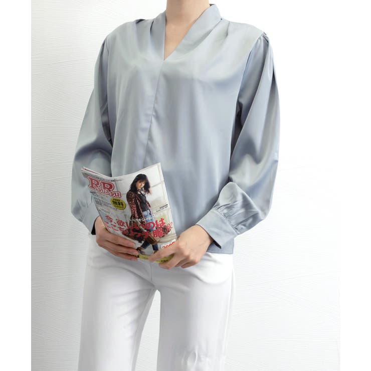 サテン風シャツブラウス Vネックトップス | SUNSHINE CLOSET | 詳細画像13 