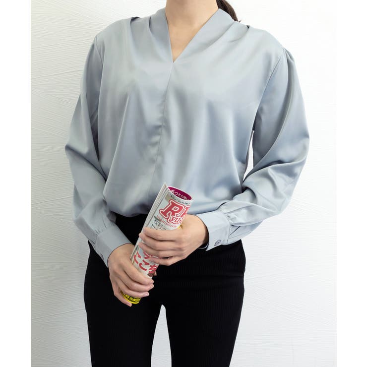 サテン風シャツブラウス Vネックトップス | SUNSHINE CLOSET | 詳細画像14 