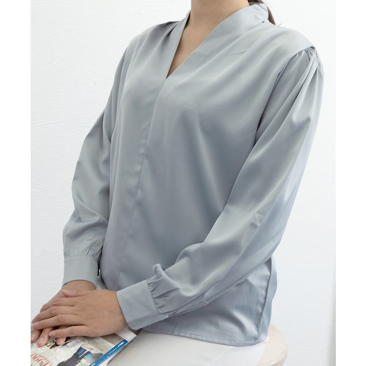 サテン風シャツブラウス Vネックトップス | SUNSHINE CLOSET | 詳細画像15 