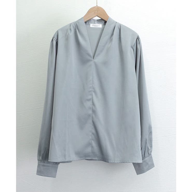 サテン風シャツブラウス Vネックトップス | SUNSHINE CLOSET | 詳細画像17 