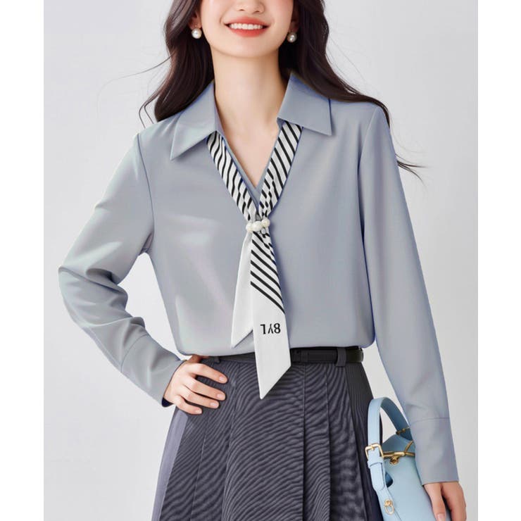 ボウタイブラウスレディース フェミニンVネックブラウス オフィスカジュアル | SUNSHINE CLOSET | 詳細画像1 