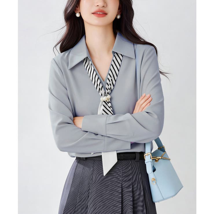 ボウタイブラウスレディース フェミニンVネックブラウス オフィスカジュアル | SUNSHINE CLOSET | 詳細画像12 