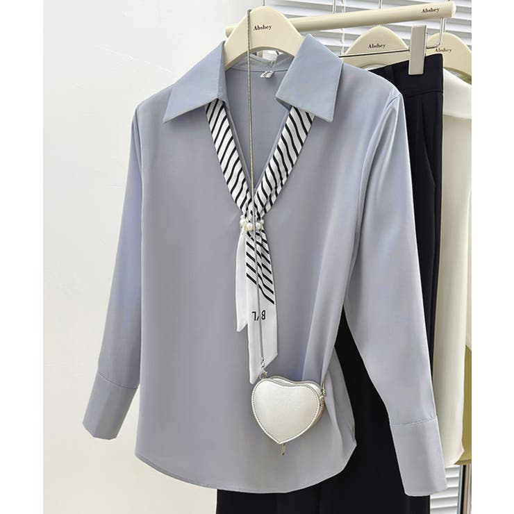 ボウタイブラウスレディース フェミニンVネックブラウス オフィスカジュアル | SUNSHINE CLOSET | 詳細画像15 