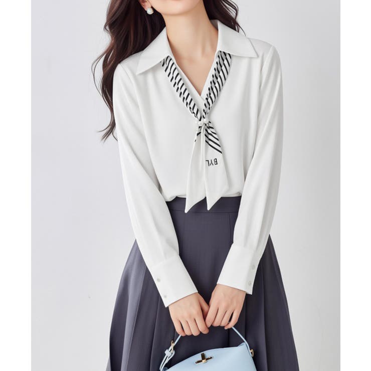 ボウタイブラウスレディース フェミニンVネックブラウス オフィスカジュアル | SUNSHINE CLOSET | 詳細画像3 