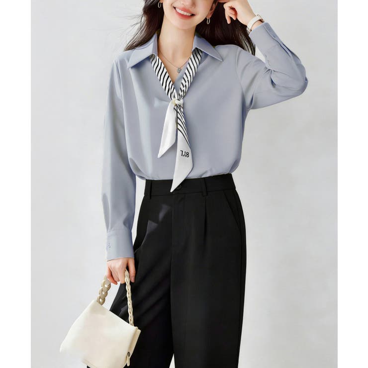 ボウタイブラウスレディース フェミニンVネックブラウス オフィスカジュアル | SUNSHINE CLOSET | 詳細画像8 