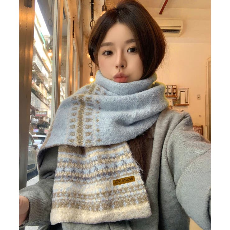 北欧風ジャガードロングマフラー秋冬レディース首元防寒ショール 大人可愛いボリュー… | SUNSHINE CLOSET | 詳細画像1 